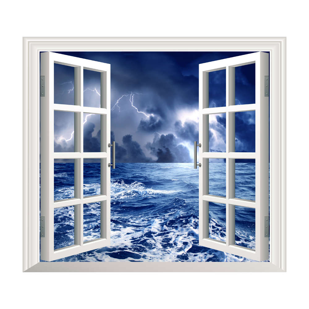 Stormy Sea PAG 3D Artificial Window Wall Decals Balck Cloud Room Stickers Home Wall Decor Gift