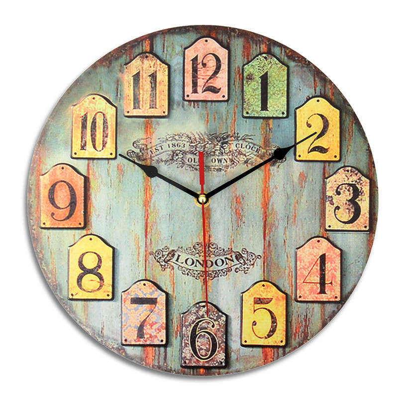 DIY Large Wooden Wall Clock Shabby Chic Rustic Retro For Home Decor Kitchen