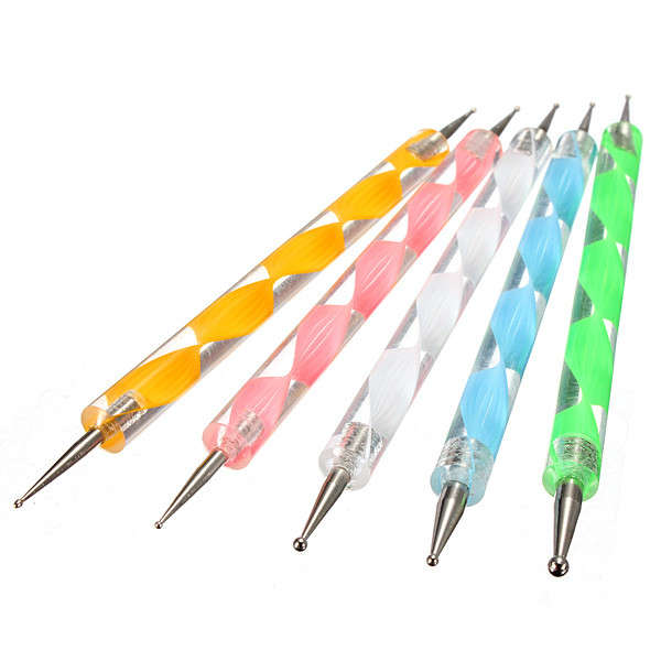 5Pcs 2 Ways Color Nail Art Dotting Marbleizing Paint Pen