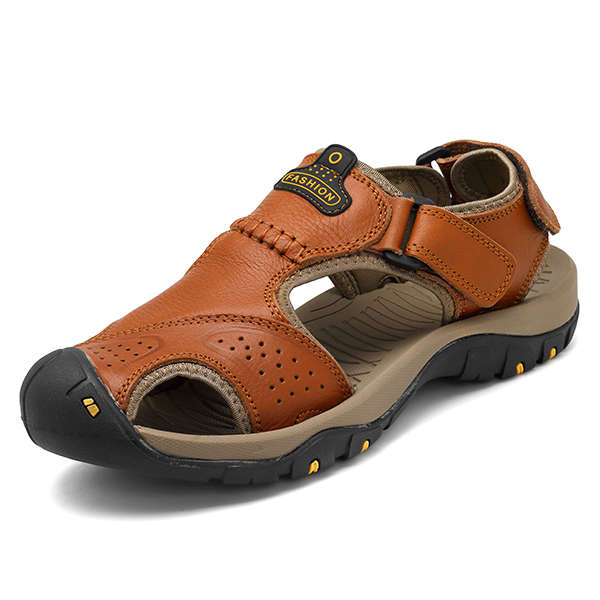 Men Anti Collision Toe Comfy Casual Leather Sandals