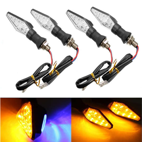4pcs 12V Universal Motorcycle LED Turn Signal Indicator Yellow Light with Blue