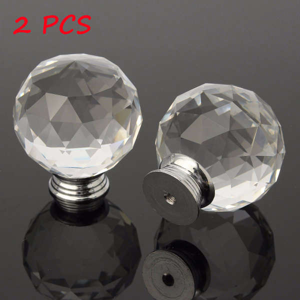 2Pcs 50mm Clear Crystal Glass Door Handle Knobs for Drawer Cabinet Furniture