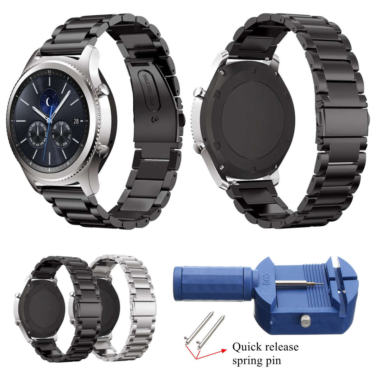 Replacement 22mm Stainless Steel Wrist Watch Band Strap for Samsung Gear S3 Classic/Frontier