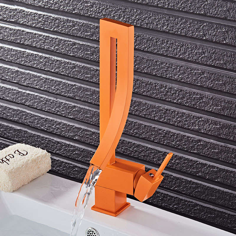 KCASA Creative Orange White Color Single Handle Waterfall Brass Basin Faucet Tap Hot and Cold Bathro