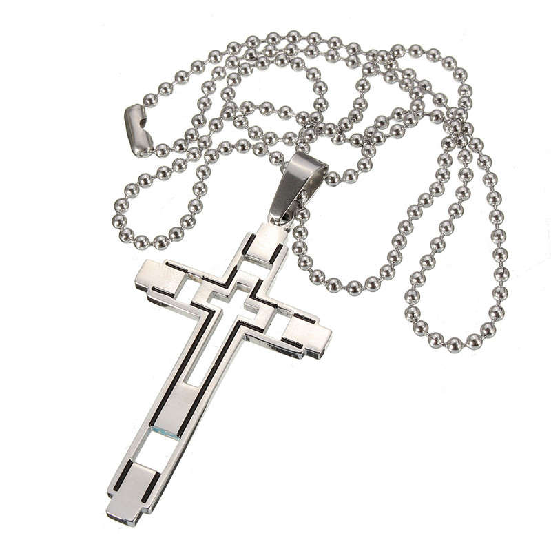 Silver Cross Pendant Chain Unisex Charm Stainless Steel Necklace