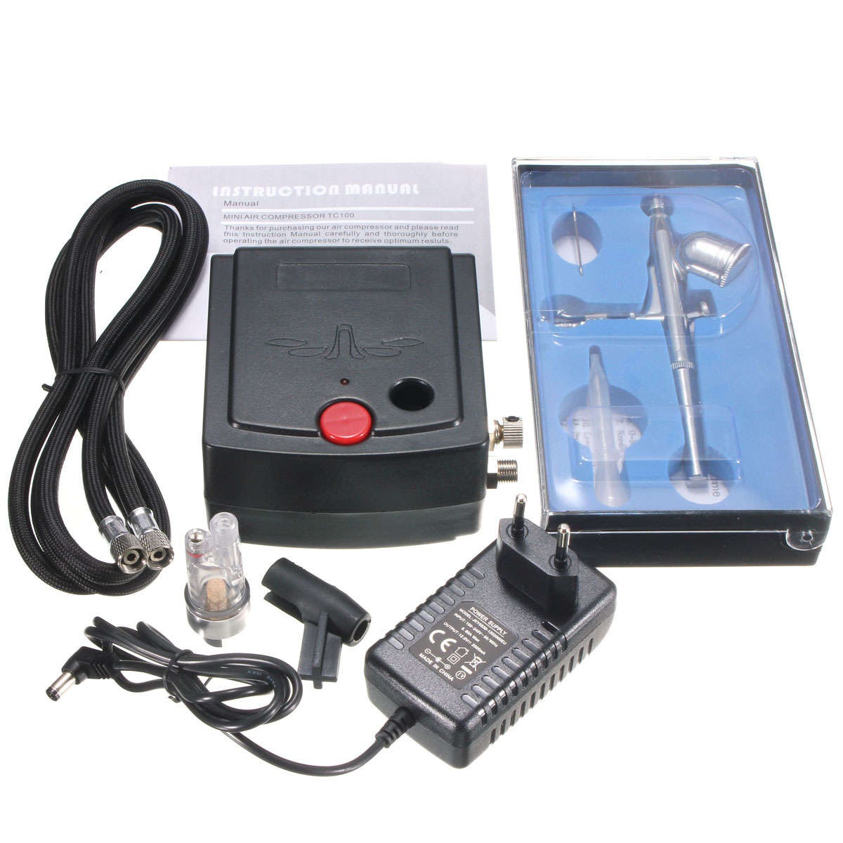 AC100-240V Precision Dual Action Airbrush Air Compressor Kit Set Craft Cake Hobby Paint