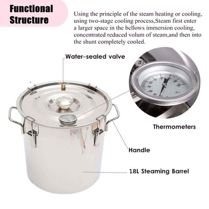 18L Copper Moonshine Ethanol Alcohol Water Distiller Still Stainless Boiler Still Stainless Boiler