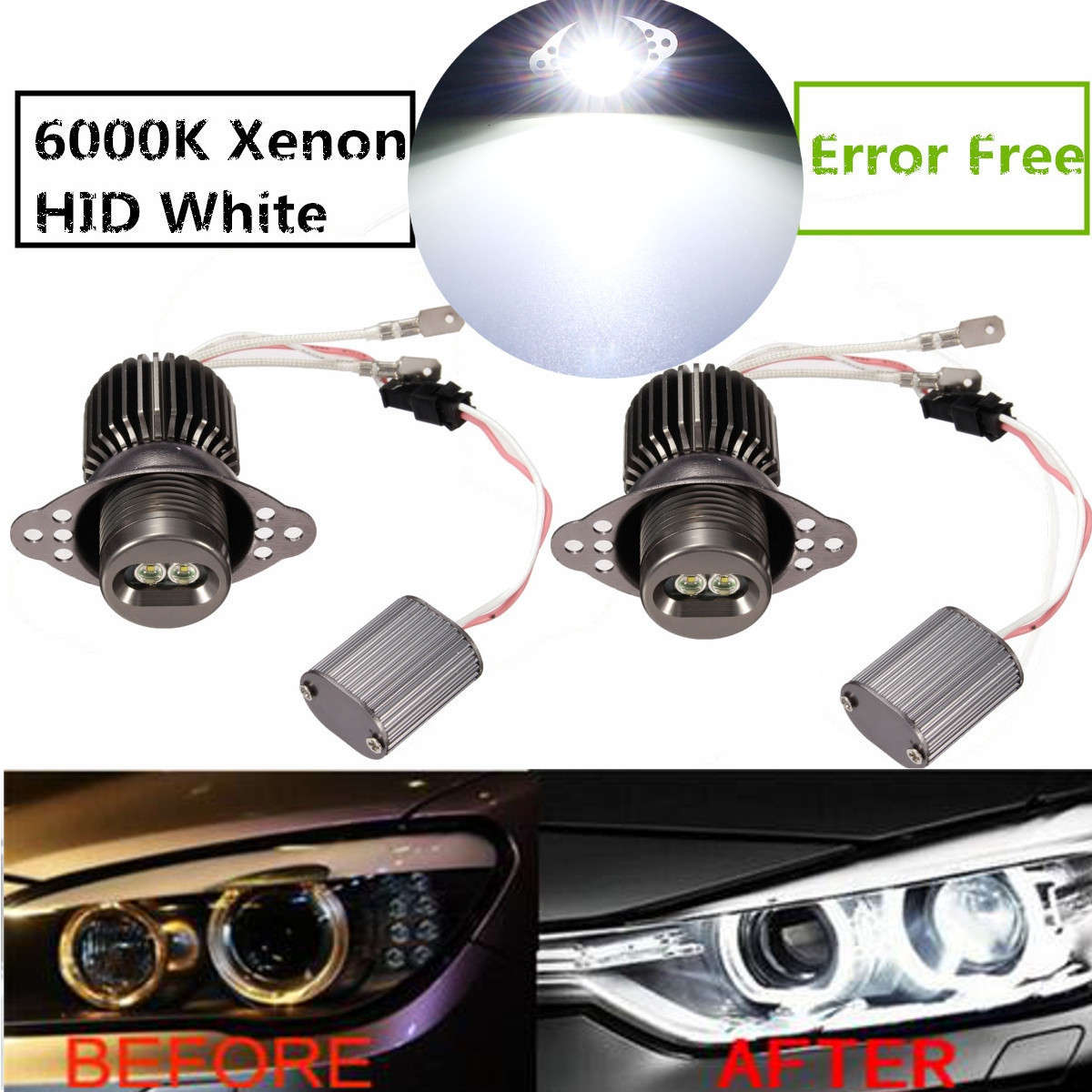 Pair 20W LED Angel Eyes Halo Ring Light Side Marker Bulb Error Free For BMW E90 E91