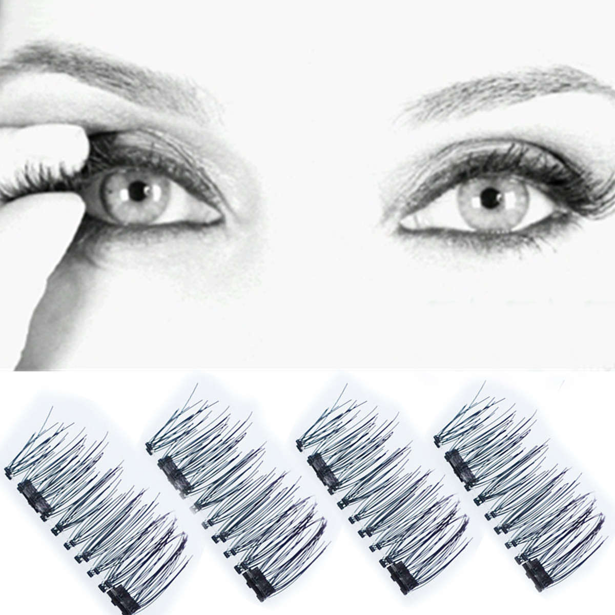 4Pcs/2 Pairs 3D Magnetic False Eyelashes Natural Eye Lashes Extension & Tweezer - Perfect Timing