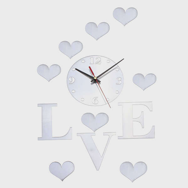 DIY 3D Home Modern Love Wall Clock Decor Mirror Living Room