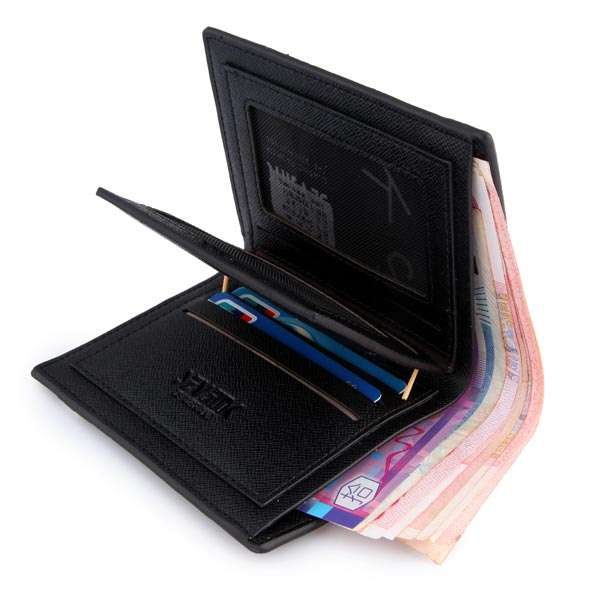 Mens Casual Cowhide Color Stripe Design Soft Black Wallets