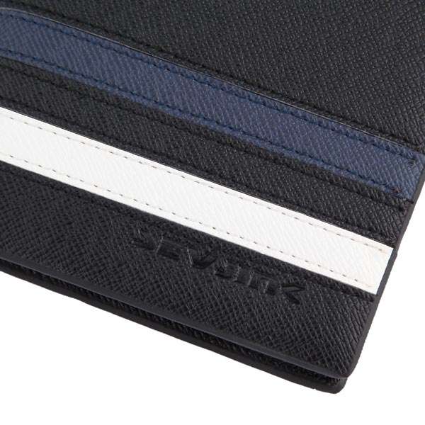 Mens Casual Cowhide Color Stripe Design Soft Black Wallets