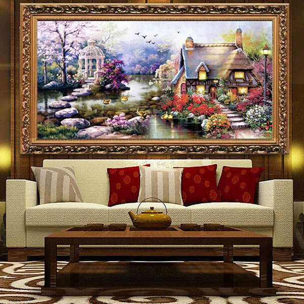 69x37cm DIY Cross Stitch Kit Embroidery Garden Cottage Home Decor