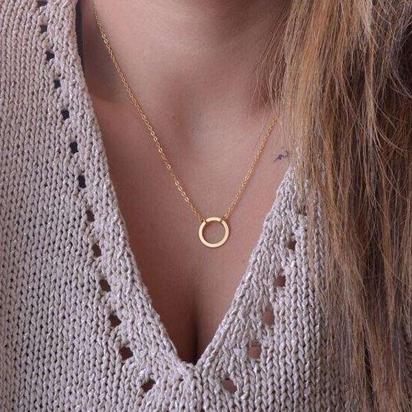 Gold Silver Circle Clavicle Chain Pendant Necklace For Women