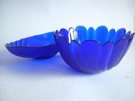 Vintage Cobalt blue glass bowl and dish - Reserved for Szdavies