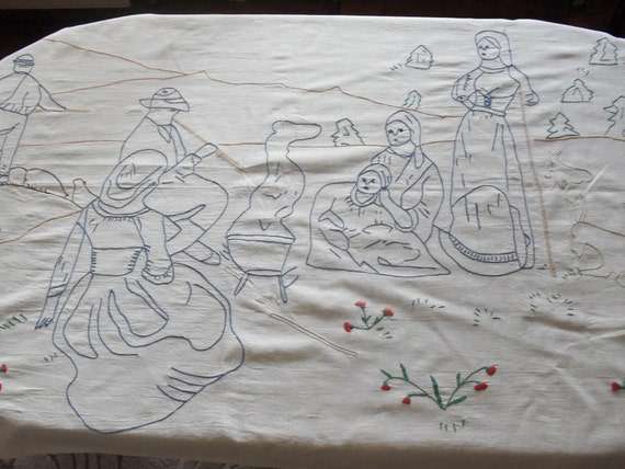 Vintage Hand Embroidered tablecloth 122 cm x 67 cm