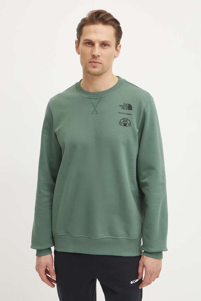 The North Face Outdoor Graphic Cotton Crew Neck Regular Fit Green Sweater