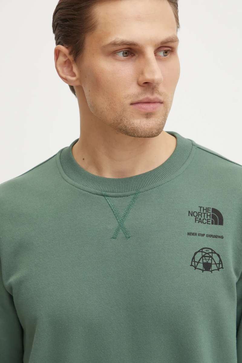 The North Face Outdoor Graphic Cotton Crew Neck Regular Fit Green Sweater