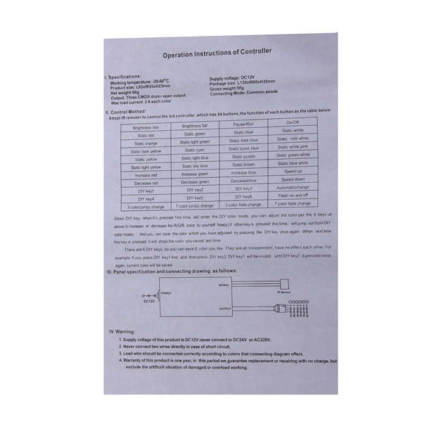 44 Key IR Remote Controller for RGB LED 3528 5050 SMD Strip Light 12V