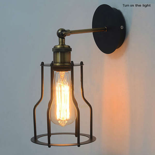 Antique Wrought Iron Wall Light Edison Type Loft Wall Lamp