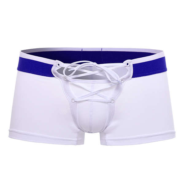 SUPERBODY Sexy Laced Up Underwear Cotton Breathable Low Waist Stitching Color U Convex Men Boxers
