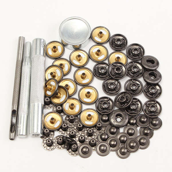 15Set 15mm Black Press Studs Snap Popper Fastener Sewing Leather Buttons DIY Craft Kit
