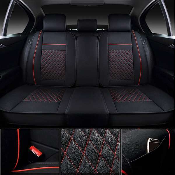 + 10pcs PU Leather Car Seat Cover 5 Seat Front and Rear Seat Cover Set Full Surround Needlework