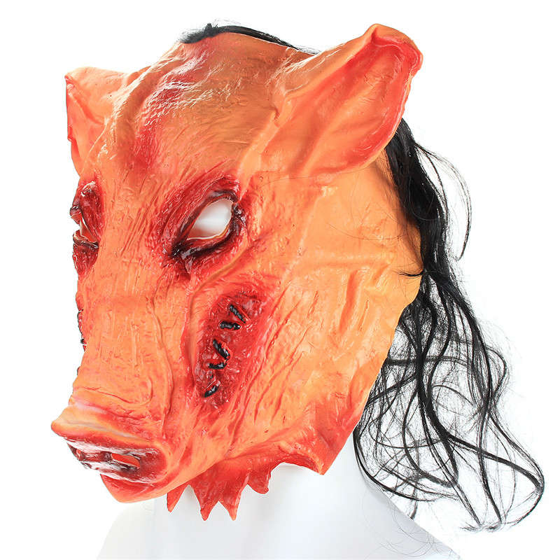 Halloween Party Home Decoration Pig Head Mask With Hair Cosplay Costume Toys Children Gift