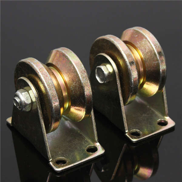 2pcs 660lb 2 Inch V Type Wheel Sliding Gate Roller Steel Wheel Track Rail with Bracket Casters