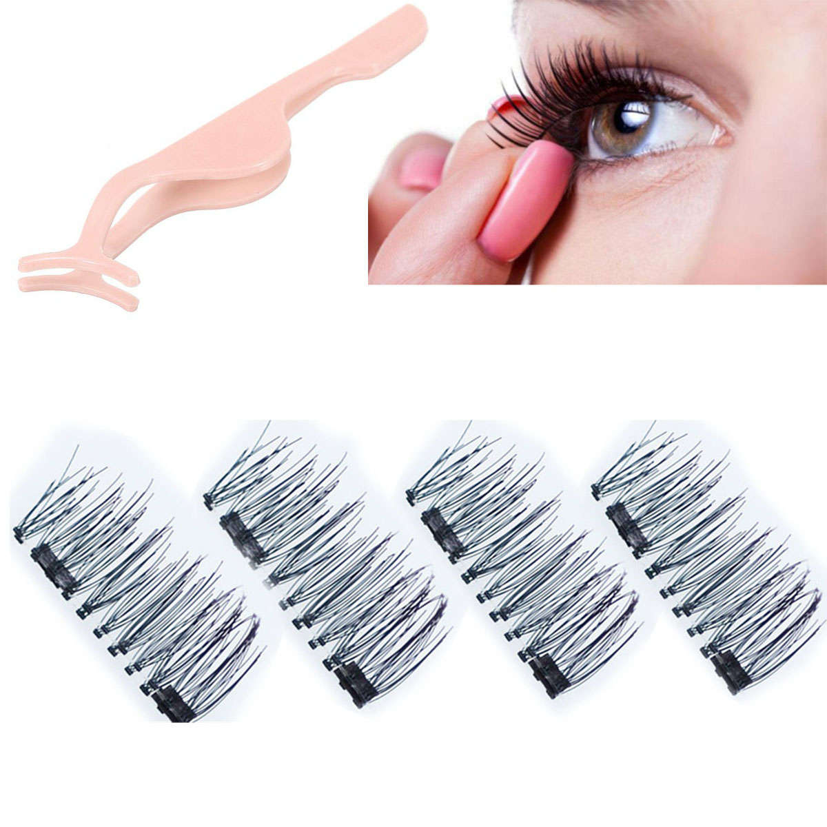 4Pcs/2 Pairs 3D Magnetic False Eyelashes Natural Eye Lashes Extension & Tweezer - Perfect Timing