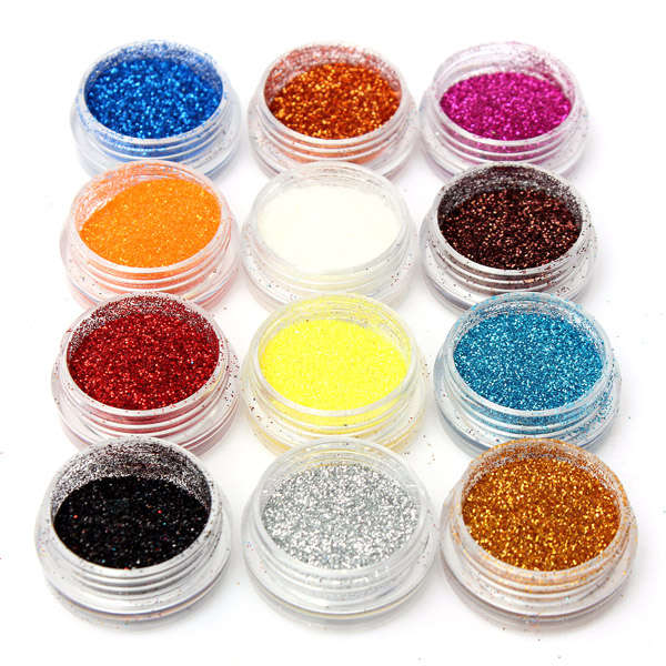 12 Colors Acrylic Nail Art Tips Glitter Powder Dust