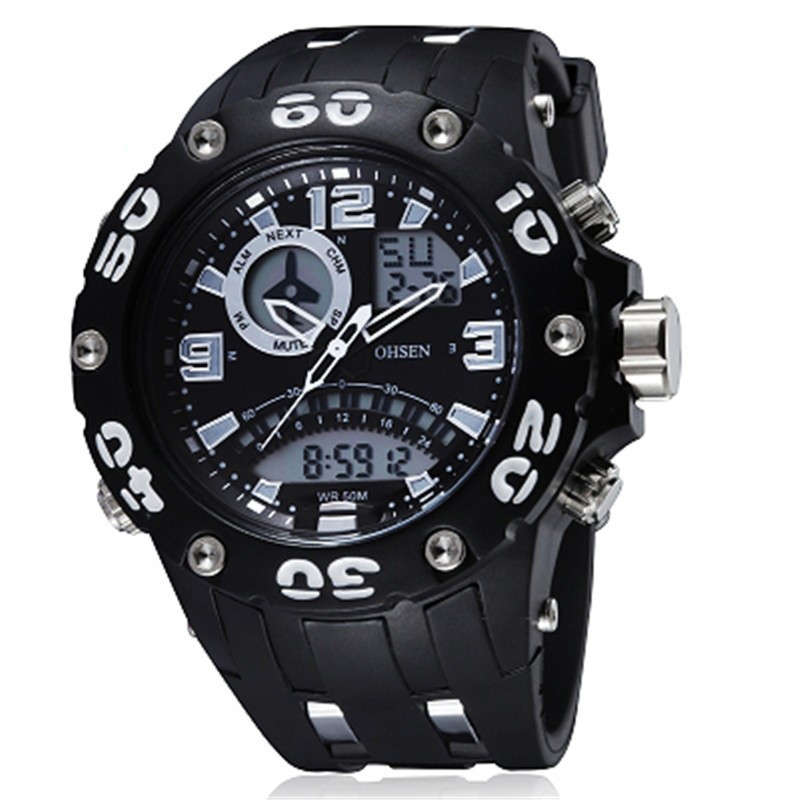 OHSEN AD2801 Analog Digital Double Display Rubber Band Men Sport Watch