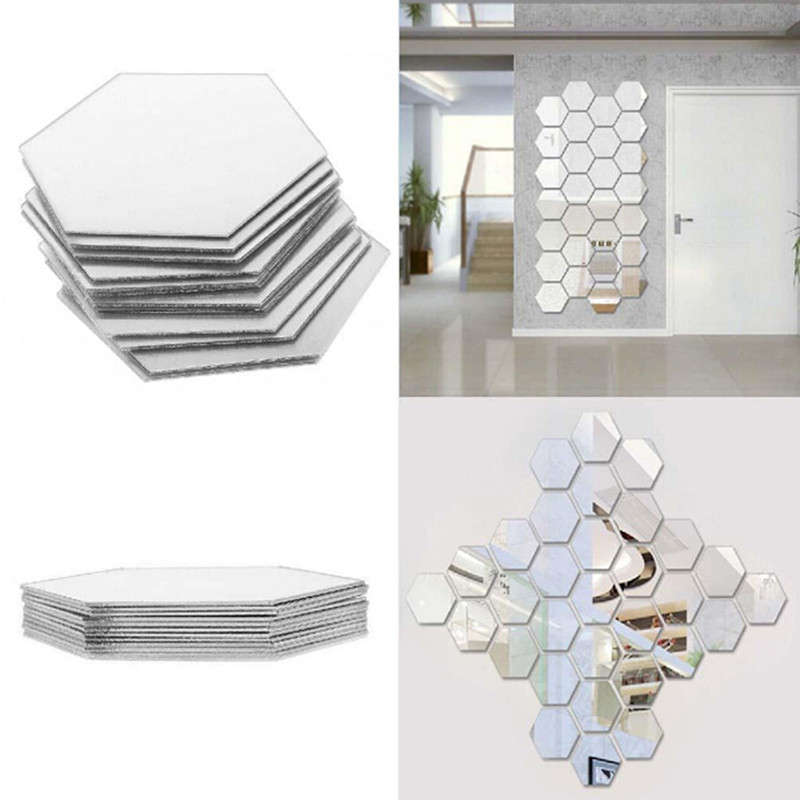 Honana DX-Y5 12Pcs Cute Silver DIY Hexagon Mirror Wall Stickers Home Wall Bedroom Office Decor