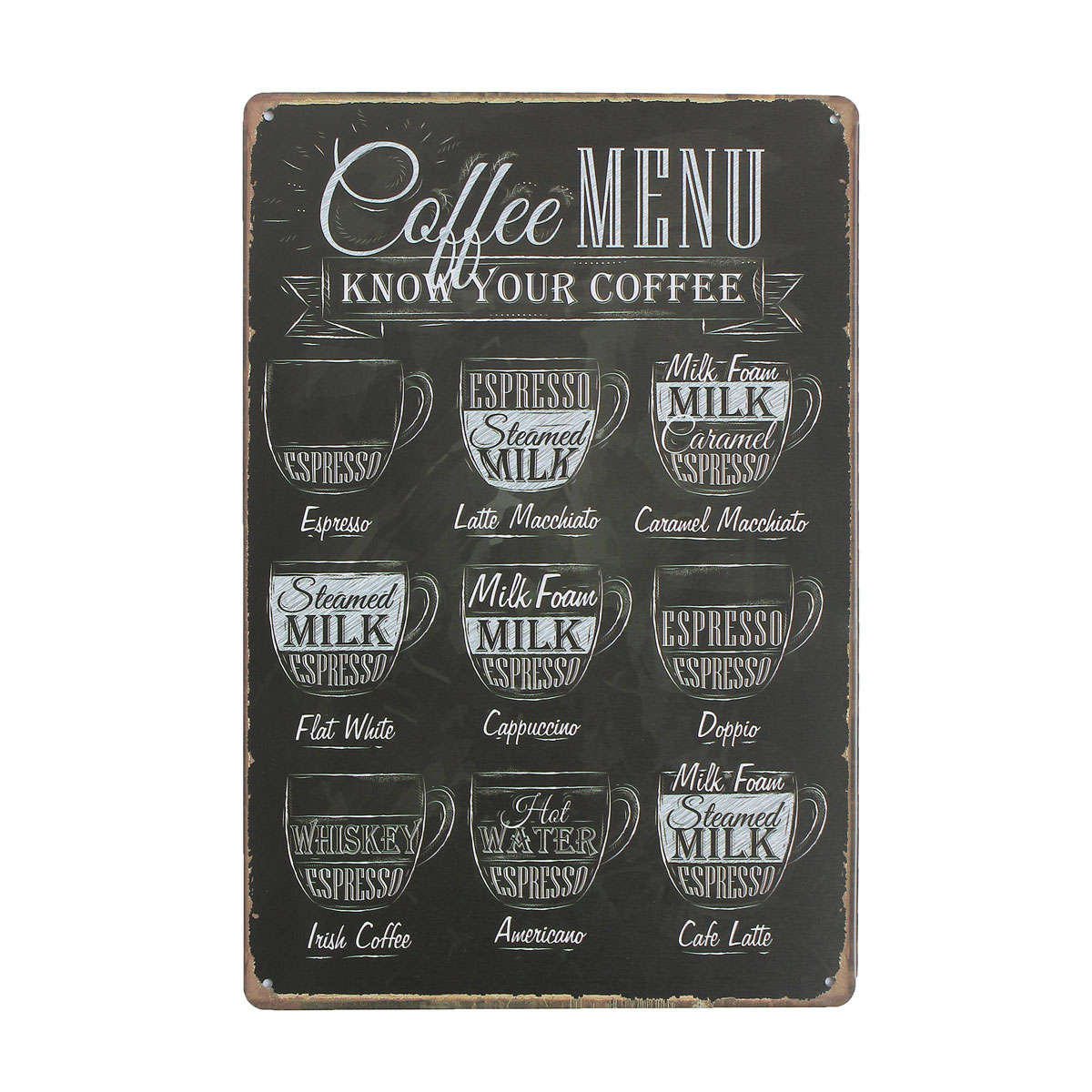 Coffee Menu Sheet Metal Drawing Metal Painting Tin Cafe Wall Tavern Poster Sign