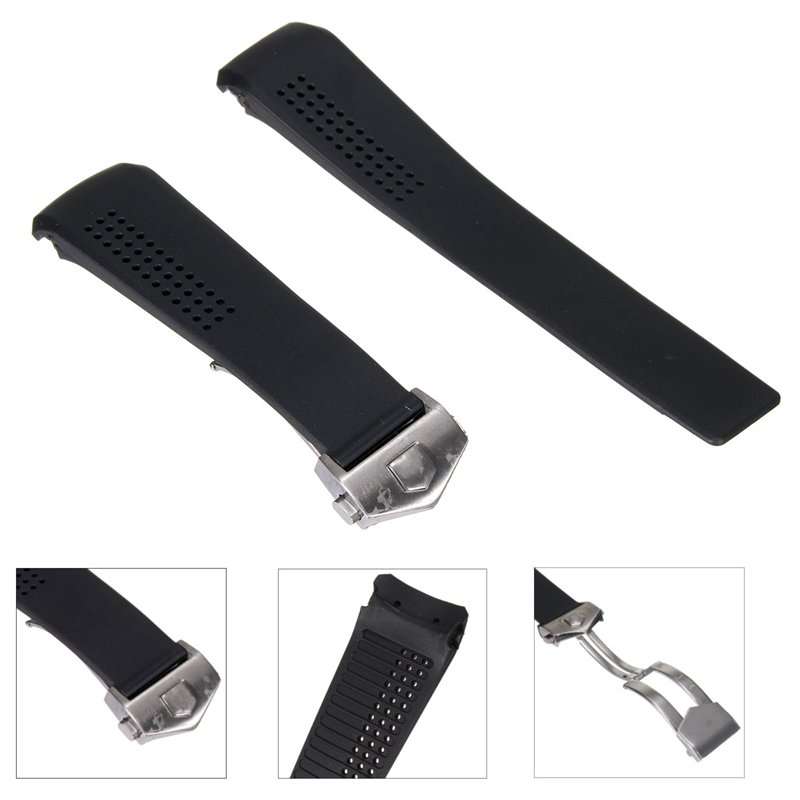 20/22mm Black Rubber Band Strap For TagHeuer CV2014