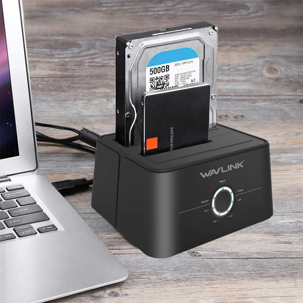 WAVLINK 5Gbps USB 3.0 to SATA Dual-Bay 2.5 3.5 Inch HDD SSD Enclosure Hard Drive Docking Station