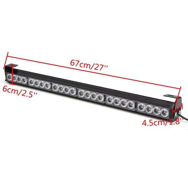 27inch 24 LED White Red Emergency Warning Light Bar Traffic Strobe Flashing Light