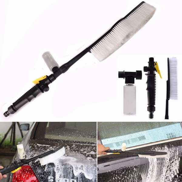 Long Handle Soft Bristle Car Water Wash Brush Clean Tool With Foam Spray Bottle