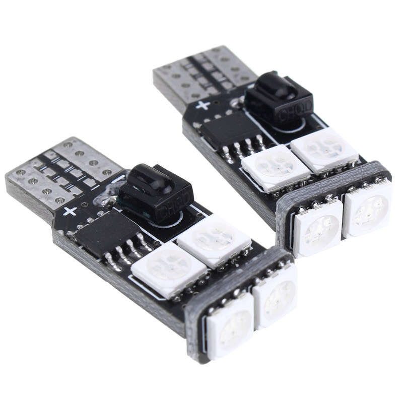 2X T10 6 SMD 5050 RGB LED Car Wedge Side Light Reading Lamp Bulb Remote Control