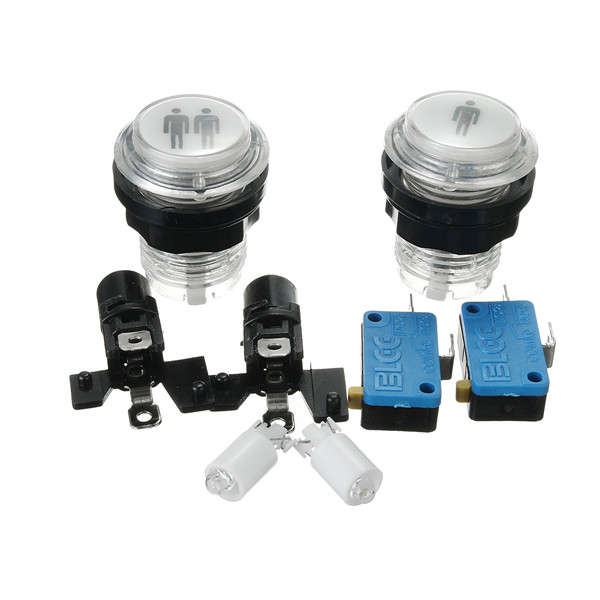 2Pcs LED Illuminated 1P & 2P Start Player Buttons DIY Kit For Arcade Game