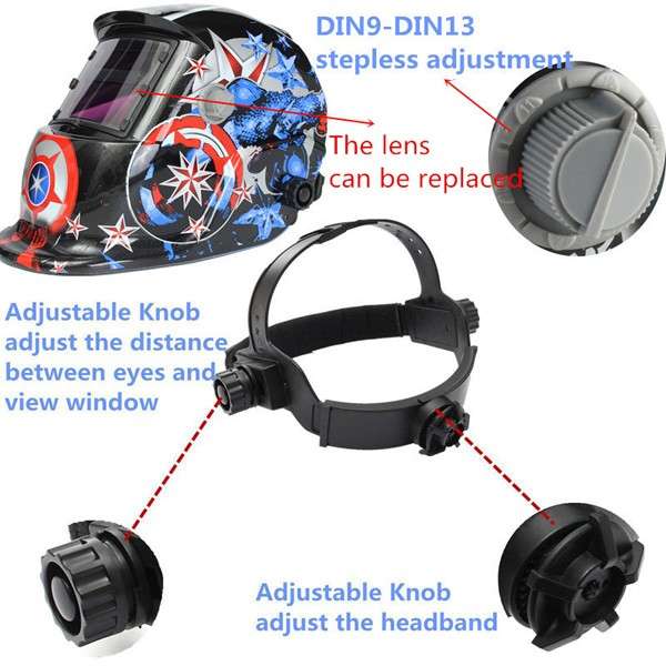 Solar Welder Mask Helmet Electric Welding Auto Darkening Welding Helmet Captain America Pattern