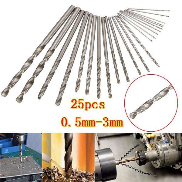 25pcs HSS Micro Twist Drill Bits Set 0.5mm-3.0mm Straight Shank PCB Twist Drill Bits