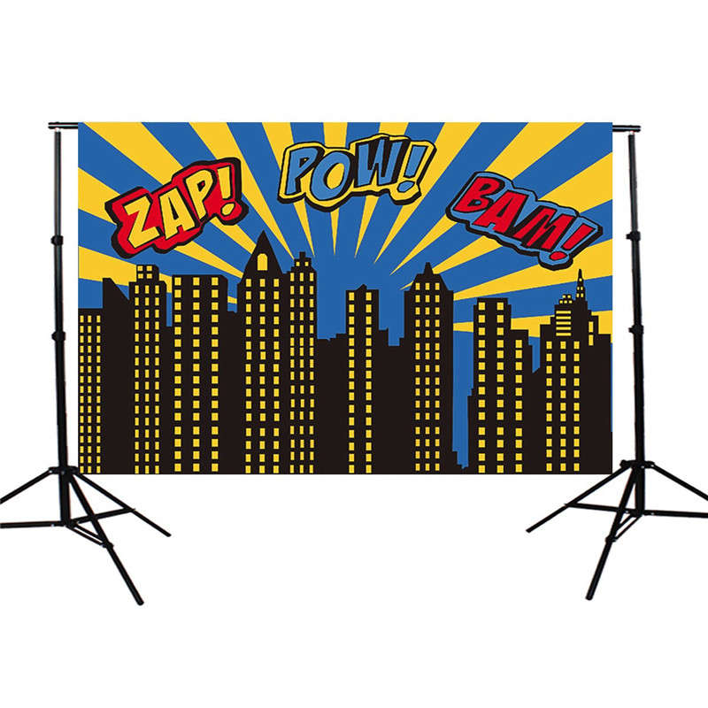 5x7FT City Superhero Zap Pow Bam Theme Vinyl Photography Backdrop Background Studio Prop