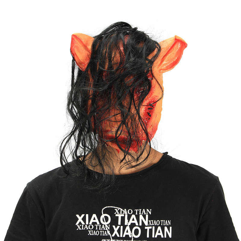 Halloween Party Home Decoration Pig Head Mask With Hair Cosplay Costume Toys Children Gift