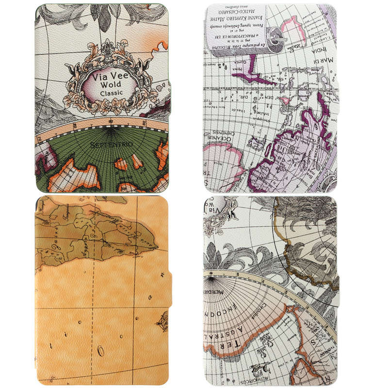 Retro World Map Pattens PU Leather Case Cover Skin For Amazon Kindle Paperwhite