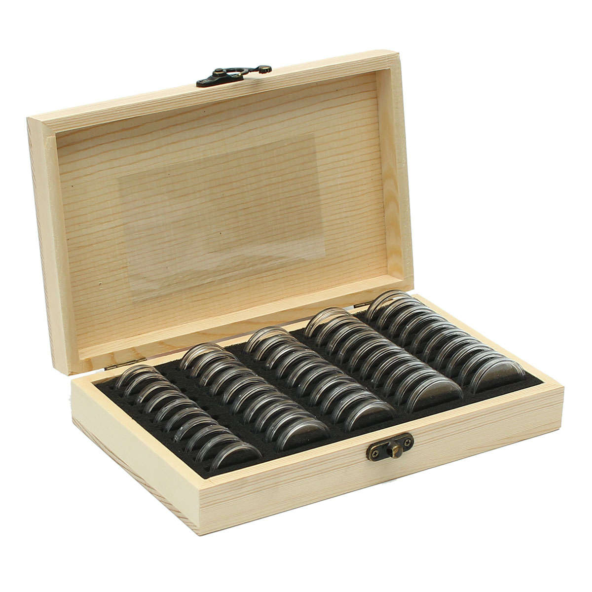 Wood Coins Display Storage Box for Slab Certified Coin With 50Pcs Capsules