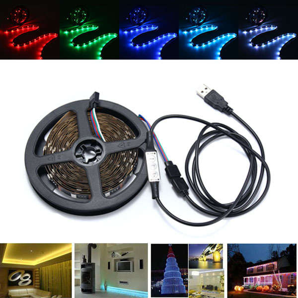 1/2/3M USB Non-Waterproof SMD5050 RGB LED Ribbon Strip Light Kit Computer TV Background Lamp DC5V