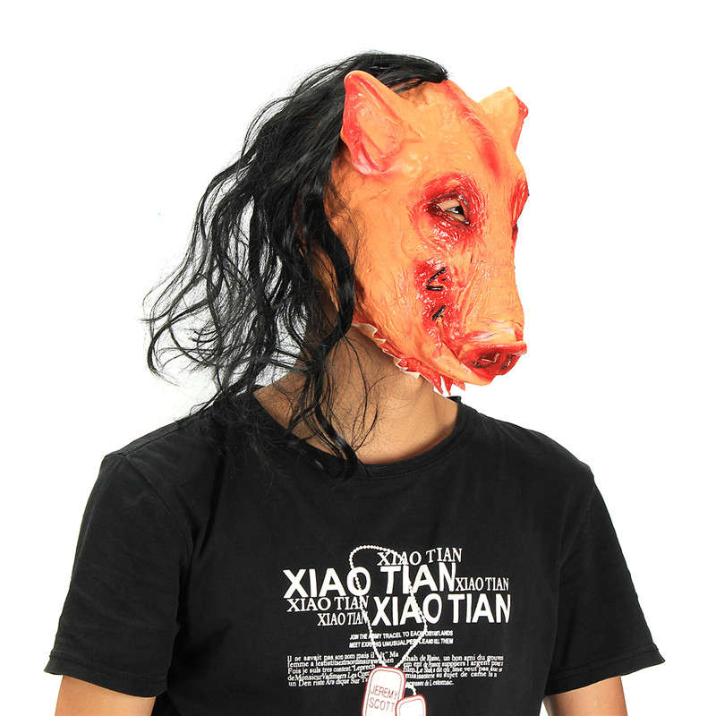 Halloween Party Home Decoration Pig Head Mask With Hair Cosplay Costume Toys Children Gift