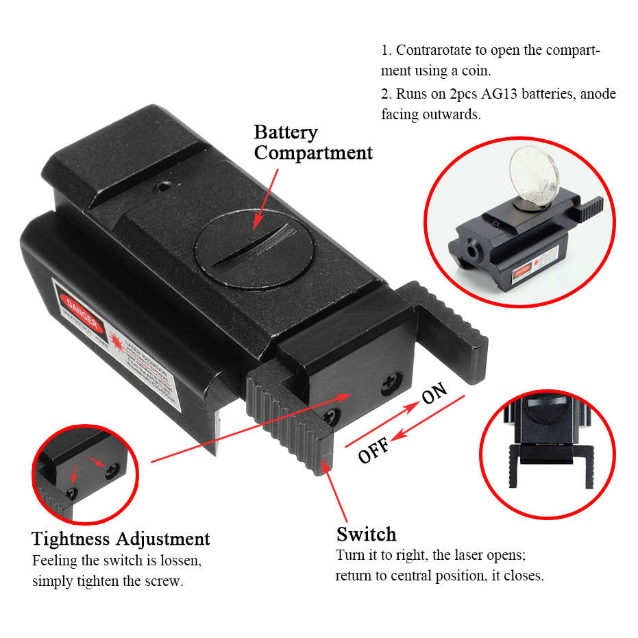 Low Profile Red Laser Sight Beam Dot Sight Scope Tactical Picatinny 20mm Rail Mount