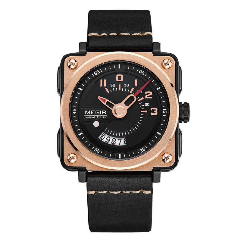 MEGIR M2040 Men Luxury Leather Strap with Calendar Fashion Casual Quartz Wrist Watch